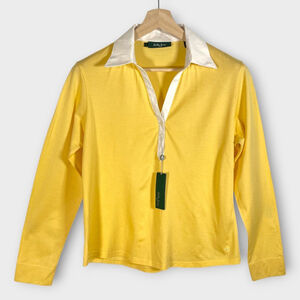 BOBBY JONES Long Sleeve Golf Polo Shirt Womens LARGE Sun Yellow 100% Cotton NWT
